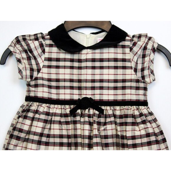 2003 Gymboree Holiday Magic Plaid Silk Dress sz 3 5 Rose Bow Lined Formal White - Picture 2 of 8